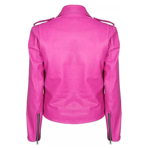 Hot New Women's Pink Sheepskin Leather Jacket Chaqueta de motorista transpirable Pure Sheep Skin - Product Image 3