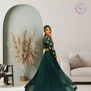 ANARKALI ORNÉ À LA MAIN VERT SOLIDE-Robe de soirée et tenue de bal en gros - Product Image 2