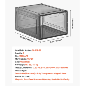 Rõ ràng <span class=keywords><strong>Stackable</strong></span> giày lưu trữ hộp nhựa <span class=keywords><strong>container</strong></span> cho Sneakers Giày cao gót khởi động và mũ trong suốt màu đen - Product Image 4