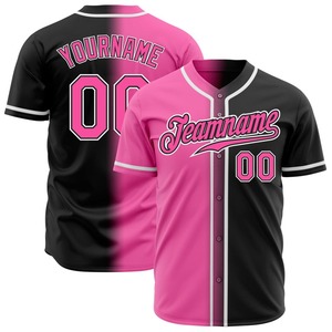 Ropa de equipo personalizada más vendida, camiseta de béisbol de moda con degradado auténtico negro Rosa-blanco personalizada - Product Image 1