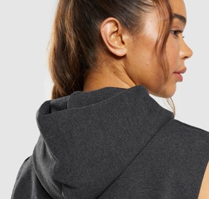 Venta al por mayor personalizado jersey en blanco sin mangas mujeres algodón sin mangas Crop Top Sudadera con capucha algodón teñido negro hecho sudaderas con capucha sin mangas - Product Image 4