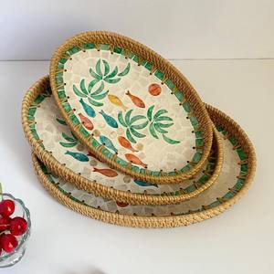 Capiz shell <b>tray</b> rattan MOP <b>trays</b> for tea <b>cocktail</b> breakfast mother of pearl serving platter - Product Image 5