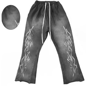 OEM Polyester/Cotton Breathable Acid Wash <b>Bleach</b> Wash High Waist Sweatpants for Men Custom Printed Elastic Waist Closure Flat - Product Image 2