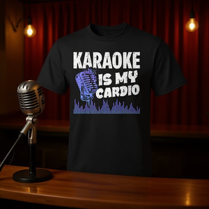 T-shirt promotionnel Karaoke Legend Music My Cardio avec design de microphone vintage pour les amateurs de musique - Product Image 3