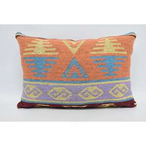 Oreiller traditionnel en laine orange 16x24 pouces motif géométrique de feuilles vintage tissé Accent de luxe pour canapé pour Noël - Product Image 5