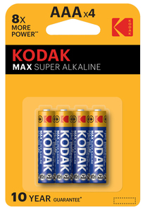 4 ชิ้น ถ่านอัลคาไลน์โคดักแม็กซ์ ซุปเปอร์ 1.5V LR03 - AAA (แบบแพ็ค) - Product Image 1