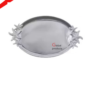 Plateau de service en acier inoxydable en métal de conception martelée avec poignée de conception de fleur pour la maison d'hôtel et le restaurant - Product Image 4