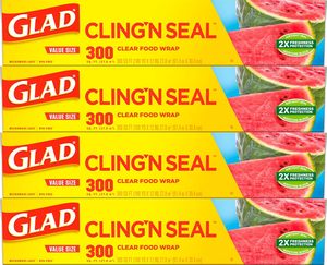 Glad Cling N Seal <b>Plastic</b> <b>Wrap</b> for Food, Airtight Seal, 300 Square Foot Roll (Pack of 4) - Product Image 5