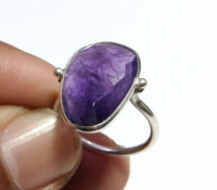 Anillo de Lujo de Plata de Ley 925 con Gema de Amatista Púrpura Natural Facetada, Joyería para Hombres y Mujeres para Usar en Fiestas