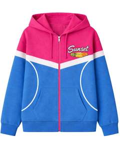 <b>Mens</b> <b>Pink</b> And Blue Color Block Zip Up <b>Hoodie</b> Premium Cotton Fleece Hooded Sweatshirt Casual Streetwear Jacket OEM Bulk - Product Image 1
