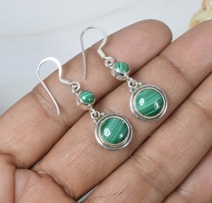 Boucles d'oreilles pendantes boucles d'oreilles cadeau pour femmes fiançailles Malachite 925 boucles d'oreilles en argent Sterling massif pour cadeau de mariage donnant des bijoux - Product Image 2