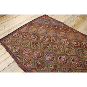 Tapis turc 5x9,3 pieds, tapis vintage en laine rouge et bleu style sud-ouest - Product Image 4