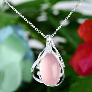 Collar con colgante de Cuarzo Rosa, Lágrima de collar de plata de ley, colgante de piedras preciosas ovaladas, joyería de cristal curativo, regalo para ella - Product Image 3