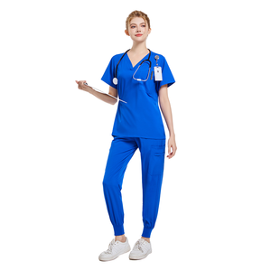 Jogger pour femmes gommage ensemble solide haut pantalon tissé tissu infirmière hôpital uniforme vêtements de travail pour hommes soins infirmiers médicaux médecin uniforme - Product Image 2