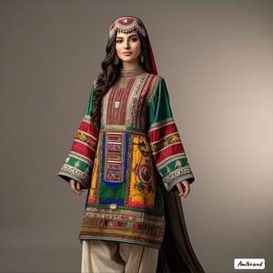 เดรสชาวอัฟกานิสถานวินเทจแบบดั้งเดิมสไตล์เรียบง่ายผ้าชีฟองระบายอากาศได้แขนยาวปักลายอินเทรนด์รายละเอียดทางวัฒนธรรม - Product Image 3