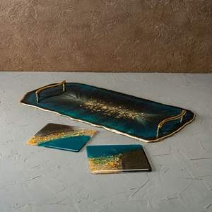 Plateau de service artistique en résine motif vibrant fait main idéal pour la décoration élégante de la maison ou les cadeaux - Product Image 3