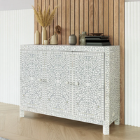 Meuble console convertible moderne en bois pliable avec incrustations en os, idéal pour la maison de campagne, l'hôtel, multi-usages pour salon et chambre