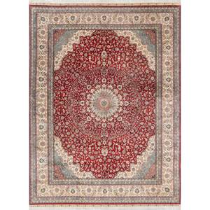 Tapis en soie noués à la main Gulmarg, grand format, motifs médaillon rouge-orange, formes géométriques pour la maison Pae-5705, pour salon et couloir - Product Image 1
