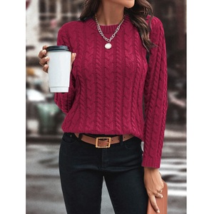 เสื้อสเวตเตอร์ถักแบบสวมศีรษะของผู้หญิงเสื้อสเวตเตอร์ถักแบบเรียบง่ายทรงหลวมจากโรงงานผลิตฤดูใบไม้ร่วงฤดูหนาว100% ตรงจากผู้จำหน่าย - Product Image 3