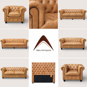 Canapé Chesterfield en cuir véritable fait main avec rembourrage en mousse |   Fauteuil vintage moderne du milieu du siècle, une place, avec pieds en bois, pour salon ou villa - Product Image 3