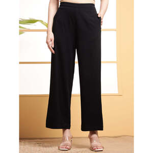 Deebaco Women's Cotton Black Striped Co-Ord Set Casual Crepe <b>Top</b> With Ankle Length Trousers Western Summer Two Piece Outfit - Product Image 3