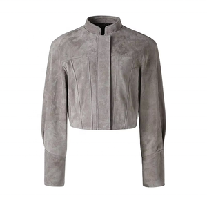 Chaqueta de ante para mujer con logotipo personalizado para invierno y otoño, tela de lana con cremallera de Color sólido, botón de piel de oveja, relleno de algodón, ropa informal - Product Image 1