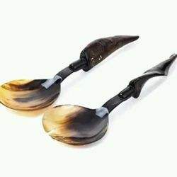 <b>Hand</b> Made Natural Resin Handle Salad Servers Eco-Friendly Dishwasher Safe 11 Inch Salad Tools Made India - Product Image 6