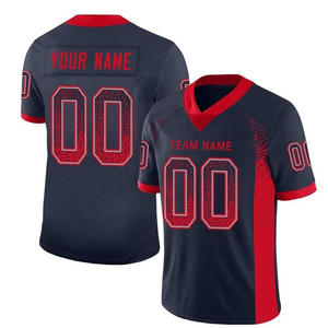 Maillot de football américain personnalisé bleu marine et rouge, nom et numéro personnalisés, uniforme d'équipe, maille respirante, manches courtes, vêtements de sport, ensembles de haute qualité - Product Image 1