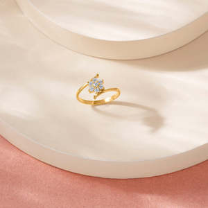 Lily Twist Women's Gold Stainless Steel <b>Open</b> <b>Ring</b> with Zircon Fashion Wedding Jewelry - Product Image 1