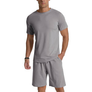 Men's Casual Two Piece Set Short Sleeve Solid Color Quick Dry Jogger Sports Shorts Winter Sports Tracksuits Custom Print Logo - Product Image 2