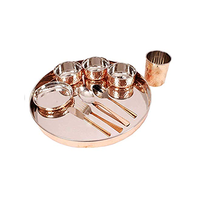 100% ensemble de dîner en cuivre véritable couleur or rose martelé avec 4 bol/cuillère/verre et assiette de chargement
