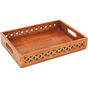 Handcrafted Rectangular Mango Wood Serving <b>Tray</b> With Handles Solid Wood Platter For Home <b>Kitchen</b> Hotel And Restaurant Use - Product Image 5