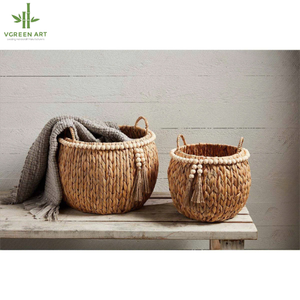 Meilleures ventes panier de rangement en jonc de mer en bambou avec doublure design perlé - Product Image 3