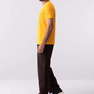 <b>Men's</b> 100% Cotton O-Neck Short Sleeve Basic Jersey Regular Fit Anti-Wrinkle <b>Yellow</b> T-<b>Shirt</b> for Streetwear Plain Solid Logo - Product Image 4