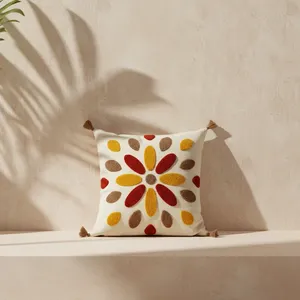 Square Retro Floral Embroidered Home <b>Decorative</b> <b>Pillow</b> Cover (Washable) - Product Image 2