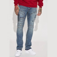 Jeans en denim décontractés pour hommes, bleu délavé, déchirés, avec logo personnalisé OEM, 100% coton extensible