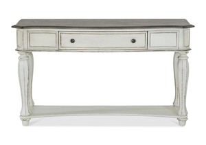 Mesa consola clásica Medie con 1 cajón de madera maciza de caoba con acabado blanco Wash para salón y dormitorio. - Product Image 4