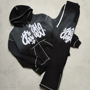 Custom Sweat Stack Pant Trajes de chándal de lavado ácido puff impreso Zip up Sudadera con capucha y pantalones de chándal acampanados Conjunto de chándal para hombres - Product Image 1