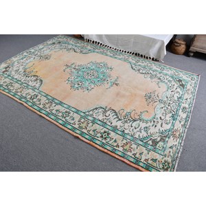 พรมตุรกีทำมือสีเบจสีน้ำเงินวินเทจ6.1 x 9.3ft การออกแบบการเย็บปะติดปะต่อกันแบบถักแบนเรียบคลาสสิกสำหรับตกแต่งห้องนั่งเล่นยางขนสัตว์ - Product Image 4