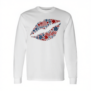 T-shirt promozionale a maniche lunghe con silhouette di labbra sexy e simboli americani per il 4 luglio - Product Image 2