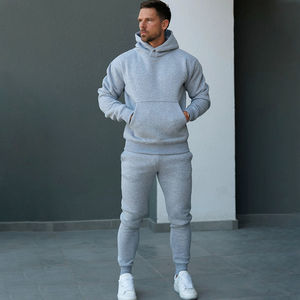 Ensemble de survêtement en molleton gris chiné avec logo personnalisé, survêtement durable, ample et à jambes larges, en tricot jacquard - Product Image 1