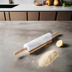 Rouleau à pâtisserie en marbre blanc pour boulangerie | Rouleau à pâtisserie en bois classique pour pizza et pâtisserie |   Rouleau de cuisine durable - Product Image 2