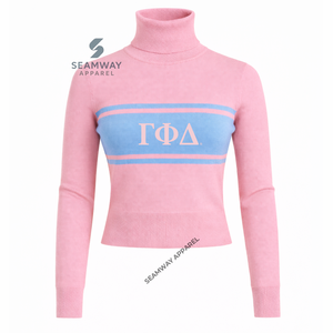 Suéter de cuello alto para mujer Gamma Phi Delta Sorority, suéter de punto casual con cuello simulado, jersey cálido con cuello polo - Product Image 1