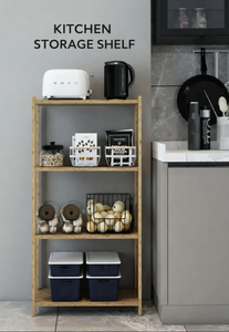 4-Tier Wooden Shelf <b>Unit</b> Multi-Purpose Bathroom, <b>Kitchen</b> & <b>Storage</b> Shelf Modern Open Bookshelf - Product Image 2