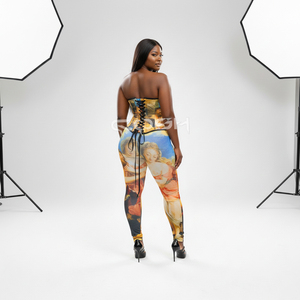 Top Selling Roman Sublimation Printed Corset Top and Slim Fit Printed <b>Legging</b> Womens Fashion Two Piece Set Supplier - Product Image 6