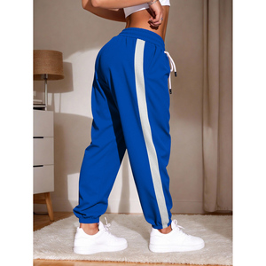 Pantaloni tuta da Jogger blu da donna con righe bianche e Design a gamba dritta traspirante con coulisse in vita per abbigliamento Casual - Product Image 2