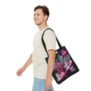 Borsa Tote in Tela alla Moda per Donna con Design Graffiti, Decorazione con Schizzi di Vernice Nera e Lettere, Chiusura Aperta, Fodera in Poliestere - Product Image 6