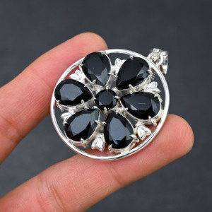 Handmade Lab Created Black <b>Onyx</b> Gemstone Pendant 925 Silver Plated Designer Jewelry Unique Fashion Gift for Her Special Day - Product Image 4
