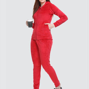 Ensemble de jogging 2 pièces en velours de coton avec logo personnalisé pour femmes Survêtement en velours uni patchwork pour couples - Product Image 2