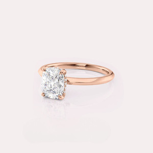 IGI Certified Cushion Cut Lab Grown Diamond Solitaire Engagement Ring with Hidden Halo in <b>Solid</b> 925 Sterling <b>Silver</b> - Product Image 2